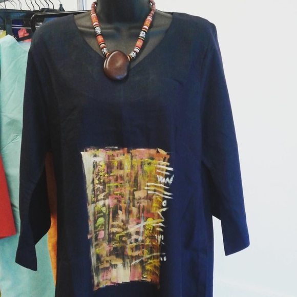 HAND PAINTED LINEN DRESS - Picture 1 of 3